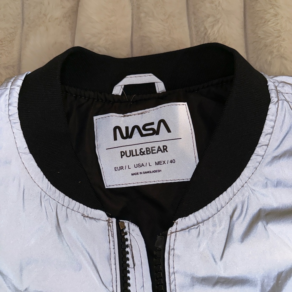Pull&Bear Reflective Bomber Jacket - Silver and B… - image 2